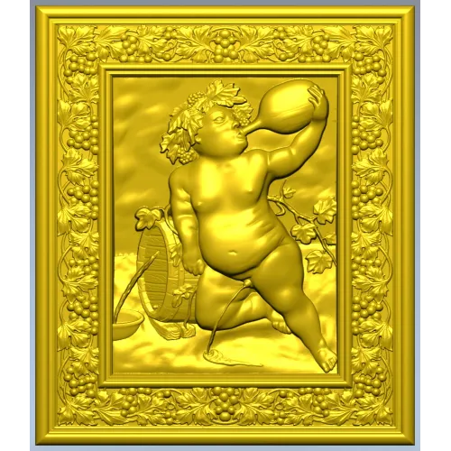 Резное панно "Виноградный путто" - 3D STL для ЧПУ