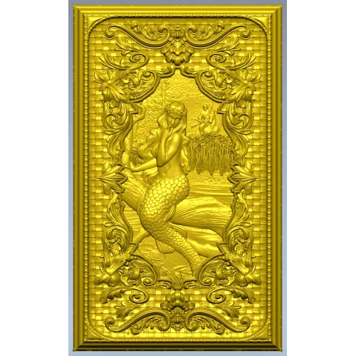 Mermaid Relief Panel STL - High-Relief Decorative Plaque for CNC