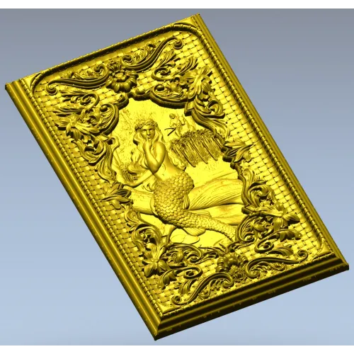 Mermaid Relief Panel STL - High-Relief Decorative Plaque for CNC