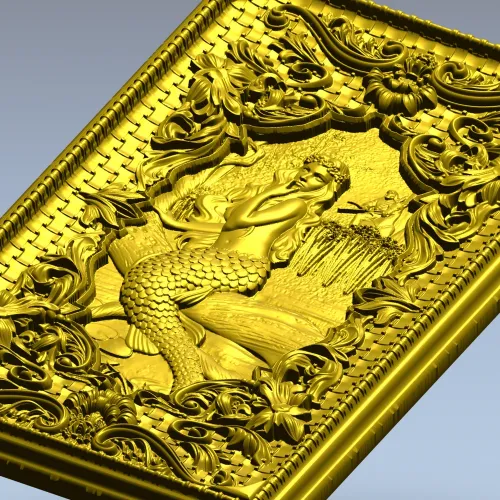 Mermaid Relief Panel STL - High-Relief Decorative Plaque for CNC