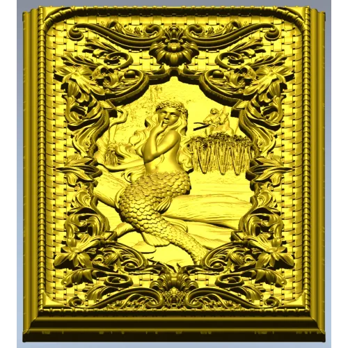 Mermaid Relief Panel STL - High-Relief Decorative Plaque for CNC