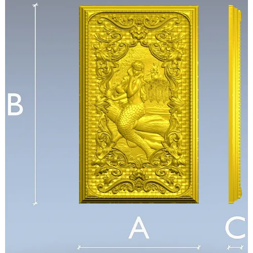 Mermaid Relief Panel STL - High-Relief Decorative Plaque for CNC