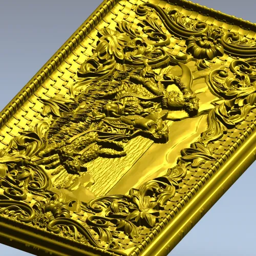Freya with Sacred Cats - high-relief panel STL for CNC
