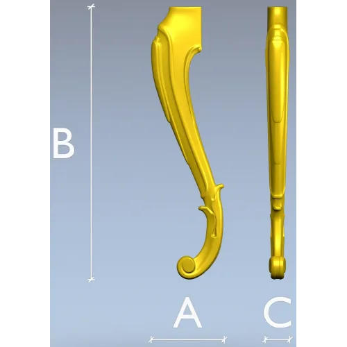 Rococo Scroll Furniture Leg - STL 3D model for CNC