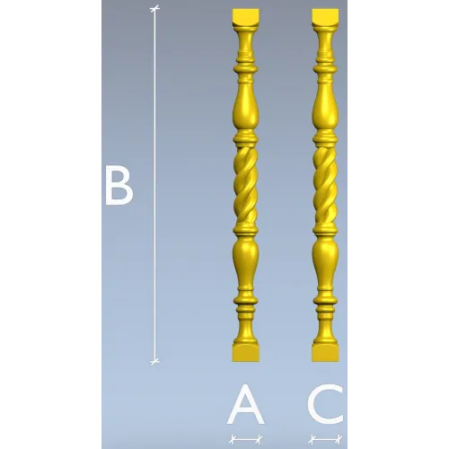 Spiral turned baluster - STL 3D model for CNC milling