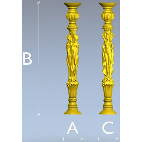 Caryatid baluster STL model for CNC router - high-relief spindle