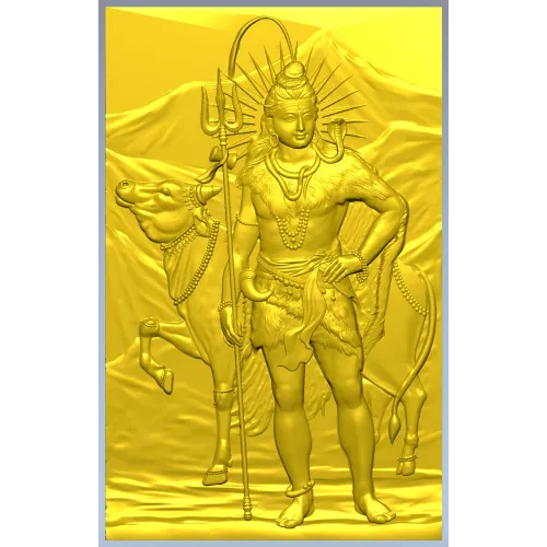Shiva with Nandi - high relief panel STL for CNC