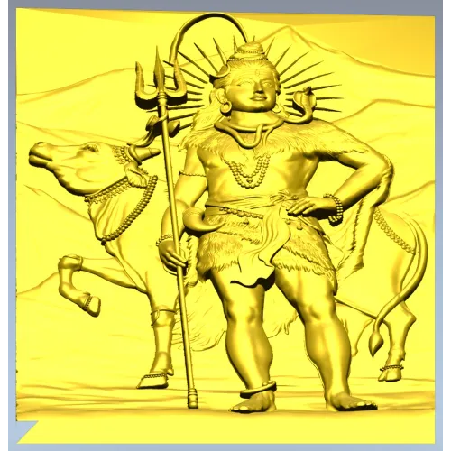Shiva with Nandi - high relief panel STL for CNC