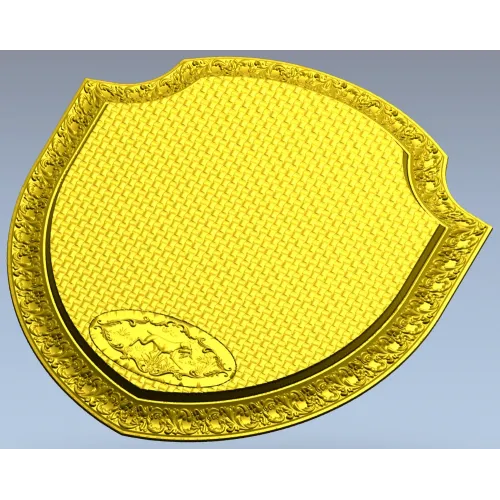 Ornate Shield Plaque 3D STL for CNC - Floral Border & Woven Field