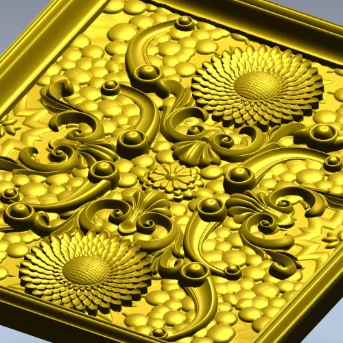 Sunflower Baroque Decorative Panel - STL model for CNC milling