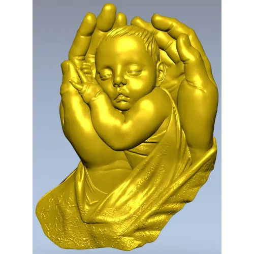 Бережные руки - 3D модель STL для ЧПУ, барельеф младенца в ладонях