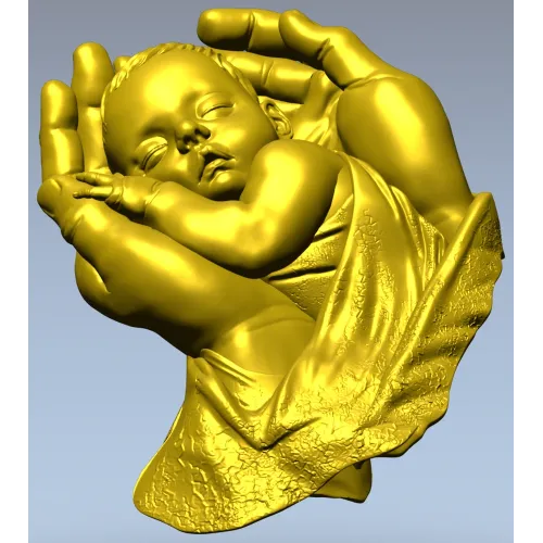 Бережные руки - 3D модель STL для ЧПУ, барельеф младенца в ладонях