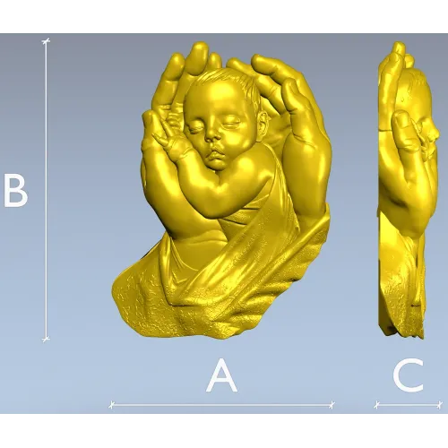 Бережные руки - 3D модель STL для ЧПУ, барельеф младенца в ладонях