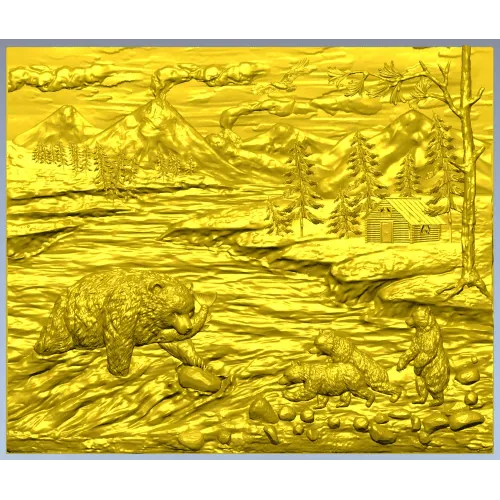 Fishing Bears bas-relief STL for CNC milling