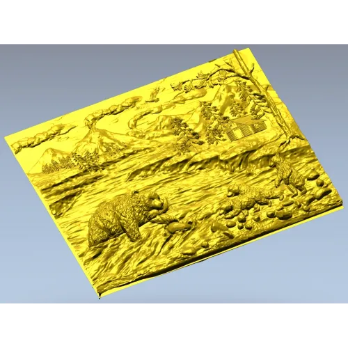 Fishing Bears bas-relief STL for CNC milling