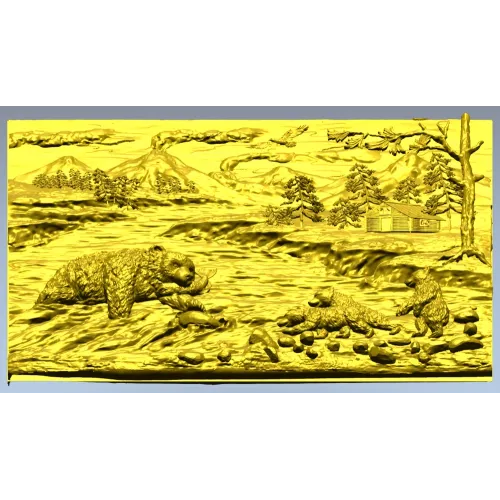 Fishing Bears bas-relief STL for CNC milling