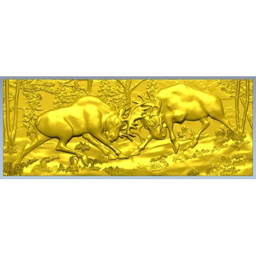 High-Relief Stags Panel STL for CNC - Detailed 3D Model for Milling