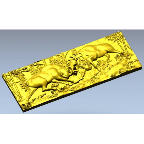 High-Relief Stags Panel STL for CNC - Detailed 3D Model for Milling