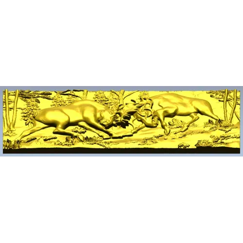 High-Relief Stags Panel STL for CNC - Detailed 3D Model for Milling