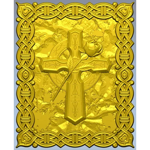 Celtic Cross with Rose - Relief Panel STL for CNC