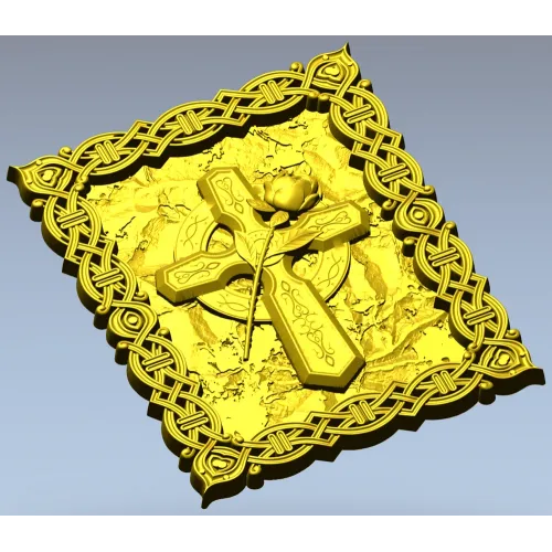 Celtic Cross with Rose - Relief Panel STL for CNC