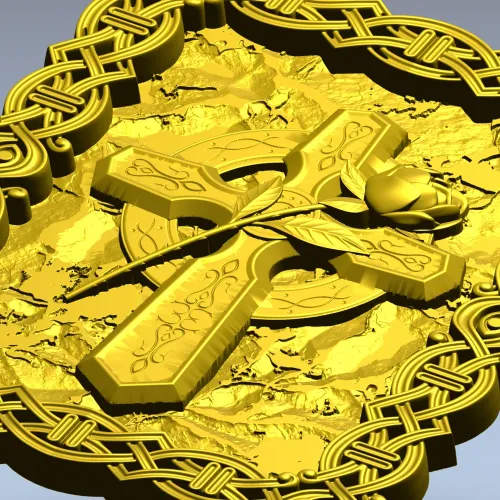 Celtic Cross with Rose - Relief Panel STL for CNC