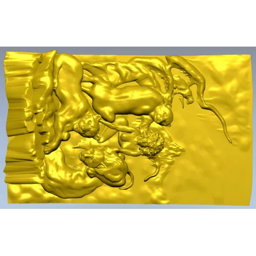 Дикая сцена с пантерой и человеком - 3D панно STL для ЧПУ