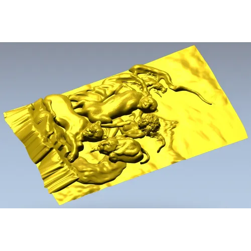 Дикая сцена с пантерой и человеком - 3D панно STL для ЧПУ