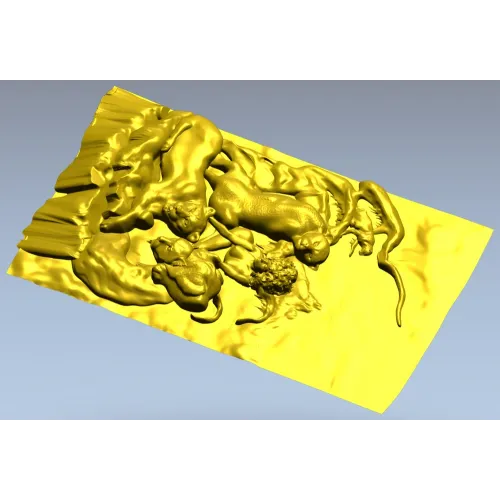 Дикая сцена с пантерой и человеком - 3D панно STL для ЧПУ