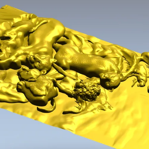 Дикая сцена с пантерой и человеком - 3D панно STL для ЧПУ