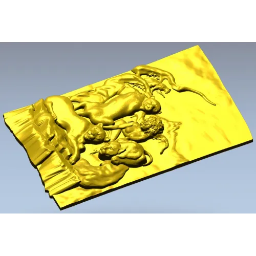 Woman and Lions High-Relief Panel STL