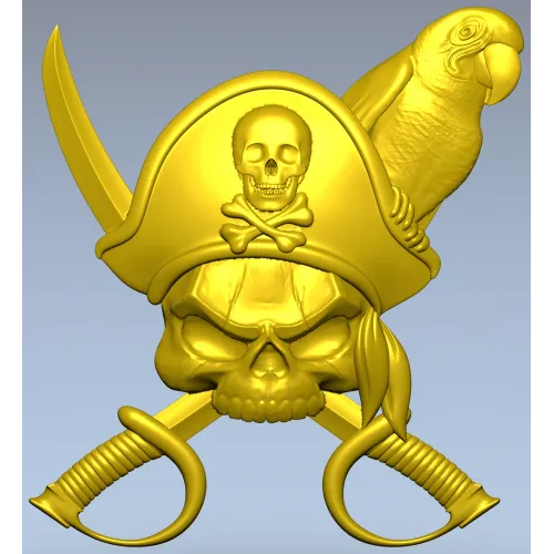Pirate Skull with Parrot - STL 3D Model for CNC