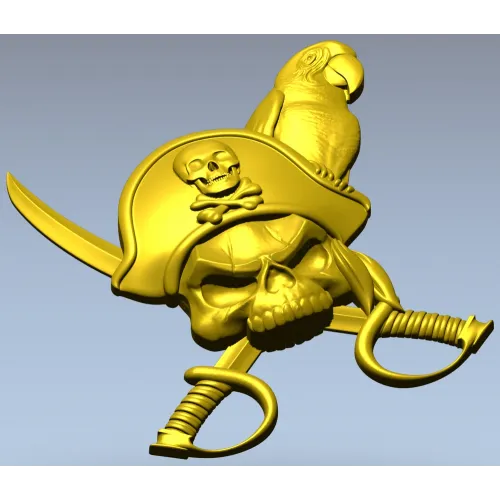Pirate Skull with Parrot - STL 3D Model for CNC