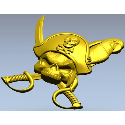Pirate Skull with Parrot - STL 3D Model for CNC
