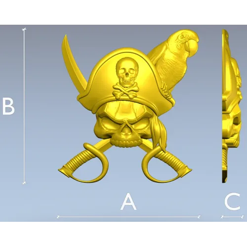 Pirate Skull with Parrot - STL 3D Model for CNC