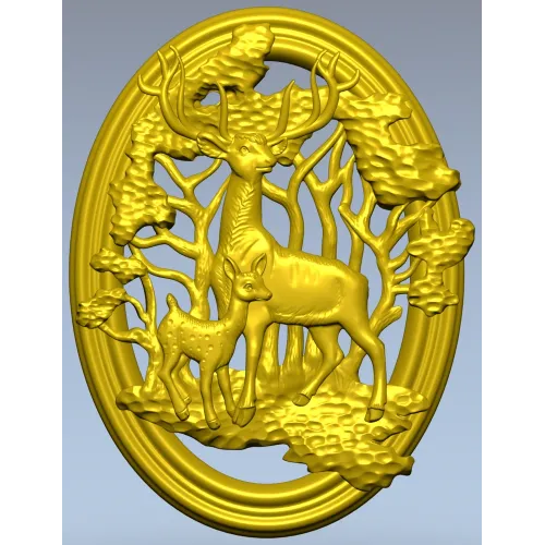 3D модель STL - овальное панно с оленями для ЧПУ