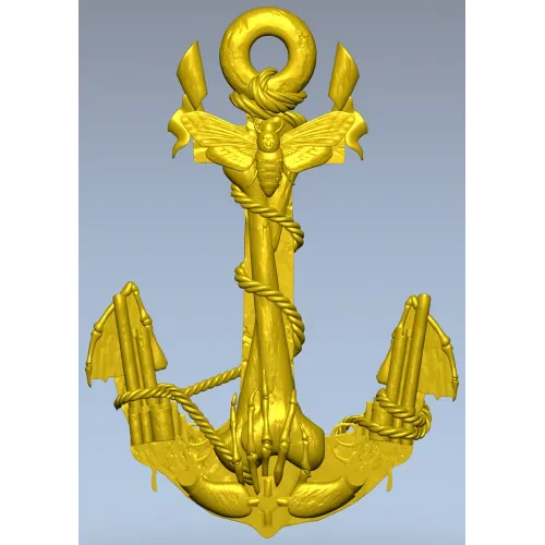 Sea Anchor with Moth - high-relief STL 3D model for CNC