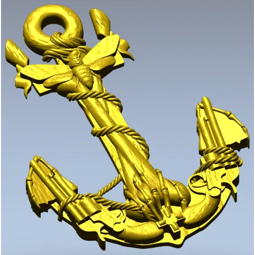 Sea Anchor with Moth - high-relief STL 3D model for CNC