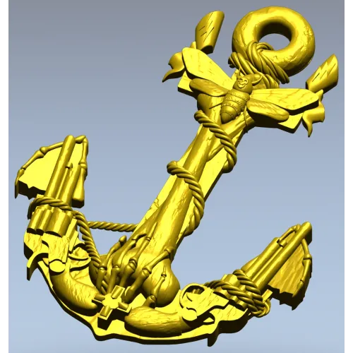 Sea Anchor with Moth - high-relief STL 3D model for CNC