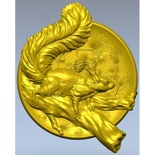 Squirrel Medallion STL - high-relief 3D model for CNC