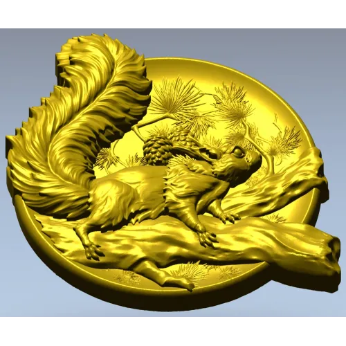Squirrel Medallion STL - high-relief 3D model for CNC