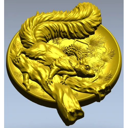 Squirrel Medallion STL - high-relief 3D model for CNC