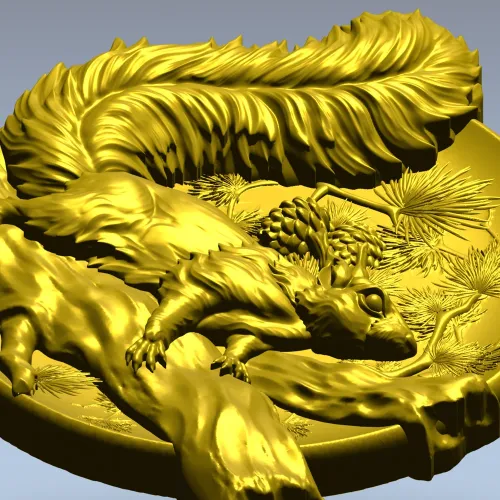 Squirrel Medallion STL - high-relief 3D model for CNC