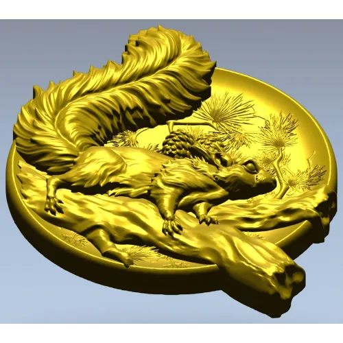 Squirrel Medallion STL - high-relief 3D model for CNC