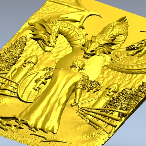 Рельефная 3D модель "Рыцарь и трёхглавый дракон" в формате STL для ЧПУ