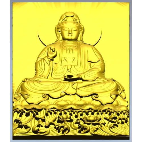 High-relief Buddha STL for CNC - Seated Lotus Panel