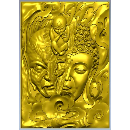 Buddha and Demon high-relief panel STL model for CNC