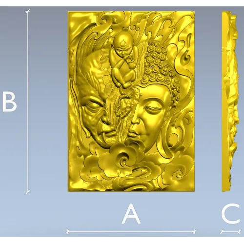 Buddha and Demon high-relief panel STL model for CNC