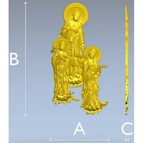 3D модель stl "Амитабха с бодхисаттвами" - рельеф для ЧПУ