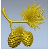 Pine Sprig with Cones - Detailed STL 3D Model for CNC
